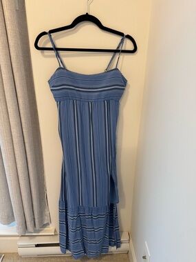 Hollister blue and white striped Babydoll Maxi Dress size medium petite